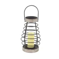 Silver Iron Farmhouse Candle Holder Lantern, 14" x 8" x 8"