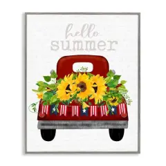 Stupell Industries Hello Summer Quote Sunflower Flower Patriotic Truck Framed Giclee Art Gray