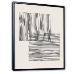 Designart - Minimal Geometric Lines And Squares II - Modern Canvas Wall Art Print in Black Frame