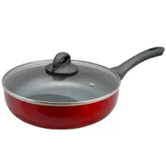 Oster Herscher 3.5qt. Red Aluminum Saut&eacute; Pan With Tempered Glass Lid