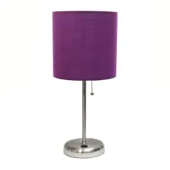 Creekwood Home 19.5" Oslo USB Port Table Lamp Brushed Steel/Purple Shade