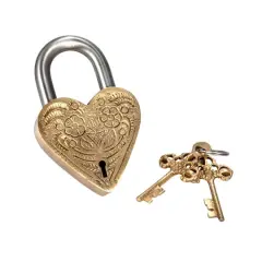Hello Honey&reg; Matte Finish Brass & Stainless Steel Heart-Shaped Lock with Flowers Set