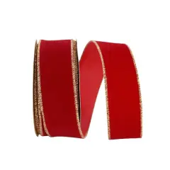 The Ribbon Roll 1.375" x 10yd. Velvet Wired Ribbon Red/Gold