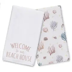 Welcome To The Beach House Tea Towel Set Yellow/White