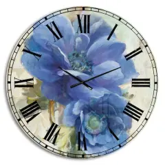 Designart Blue Handpainted Anemone Flower Wall Clock
