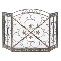 Ornate Black Metal Traditional Fireplace Screen