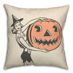Vintage Witch & Pumpkins Throw Pillow