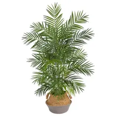 4ft. Areca Artificial Palm Branches in Boho Chic Handmade Cotton & Jute Gray Woven Planter