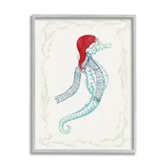 Stupell Industries Coastal Christmas Seahorse Santa Framed Giclee Art Gray