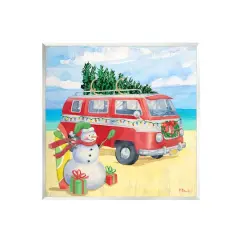 Stupell Industries Christmas Beach Red Van Wall Plaque Art