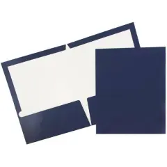 JAM Paper Glossy Laminated Two Pocket Folders, 50ct. Navy Blue