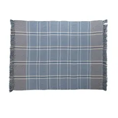 Hello Honey&reg; Blue Plaid Cotton Blend Throw with Fringe