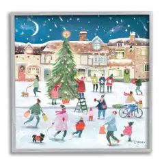 Stupell Industries Christmas Tree Town Scene Framed Giclee Art Gray