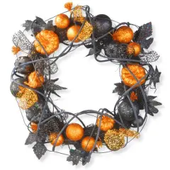 20'' Pumpkin with Orange Ornaments Halloween Wreath