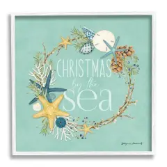 Stupell Industries Christmas By The Sea Wreath Framed Giclee Art White
