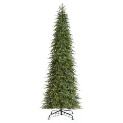 Glitzhome&reg; 15ft Pre-Lit Green Slim Fir Artificial Christmas Tree, Multicolor LED Lights