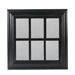 17" Black Contemporary Windowpane Square Wall Mirror
