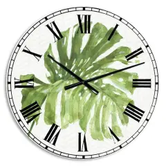 Designart 'Mixed Botanical Green Leaves V Farmhouse Wall Clock