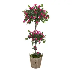 5.3ft. Pink & Green Bougainvillea Artificial Topiary Tree in Farmhouse Planter