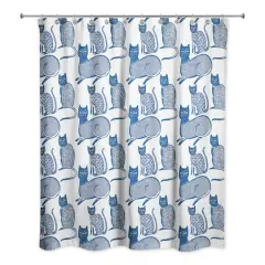 Blue Cat Pattern 71" x 74" Shower Curtain