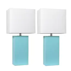 Elegant Designs&trade; 2 Pack Leather Table Lamps with White Shades Aqua and White