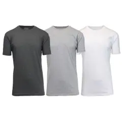 Galaxy By Harvic Crew Neck Men's T-Shirt 3 Pack Charcoal/Heather Gray/White