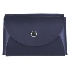 JAM Paper Italian Leather Business Card Holder Case with Round Flap Navy Blue