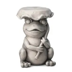 Glitzhome&reg; 19" Frog & Lotus Faux Concrete Garden Stool