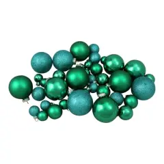 40ct. Green 2-Finish Multiple Size Glass Ball Christmas Ornaments