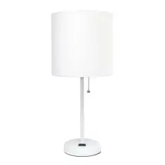 Creekwood Home Oslo 19.5" Power Outlet Table Lamp White Base/White Shade