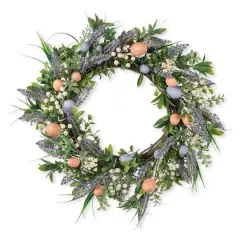 Glitzhome&reg; 22" Easter Eggs & Lavender Wreath