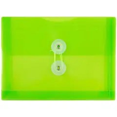 JAM Paper 5.5" x 7.5" Button & String Tie Closure Plastic Envelopes, 12ct. Lime Green