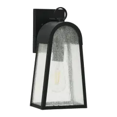 Hello Honey&reg; Robert Stevenson Lighting Revere 14" Textured Black Metal & Seedy Glass Outdoor Light