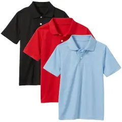 Galaxy by Harvic Boys Moisture Wicking Short Sleeve Polos 3 Pack Black/Red/Blue