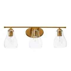 Hello Honey&reg; Robert Stevenson Lighting Creston Brushed Gold Metal & Glass 3-Light Vanity Light