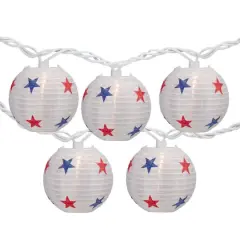 10ct. Red, White & Blue Star 4th of July Paper Lantern Lights