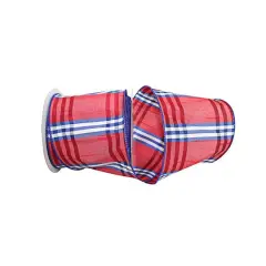 The Ribbon Roll 4" x 10yd. Wired Plaid Americana Ribbon