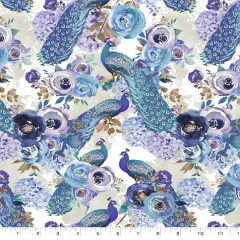 Suzanne Nicoll Blue Peacock Toss Cotton Fabric