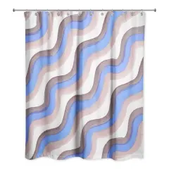 74" Wave Print Shower Curtain Blue and Multicolor