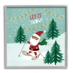 Stupell Industries Let It Snow Santa Snowshoeing Framed Giclee Art Gray