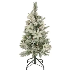 3ft. Pre-Lit Frosted Colonial Poinsettia Artificial Christmas Tree, Clear Lights