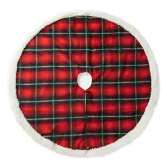 Glitzhome&reg; 48" Red & Black Plaid Reversible Sherpa/Flannel Christmas Tree Skirt