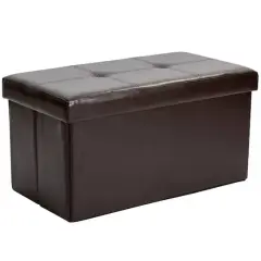 Simplify Faux Leather Double Folding Storage Ottoman Chocolate