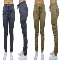 Galaxy By Harvic Loose Fit Cotton Stretch Twill Women's Cargo Joggers 2 Pack Grey/Timber