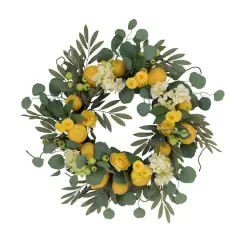 24" Lemon & Hydrangea Floral Spring Wreath