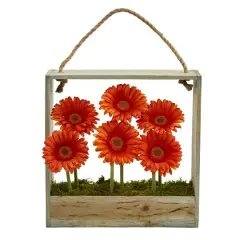 Gerbera Daisy Garden Artificial Arrangement in Hanging Wood Frame