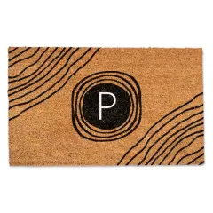Black Monogram Circle Natural Coir Doormat P