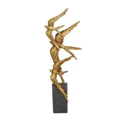 21.5" Polystone Flying Bird Sculpture Gold/Black