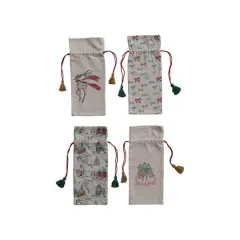 Hello Honey&reg; Holiday Printed Cotton Chambray Drawstring Wine Bag Set