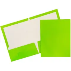 JAM Paper Glossy Laminated Two Pocket Folders, 100ct. Lime Green